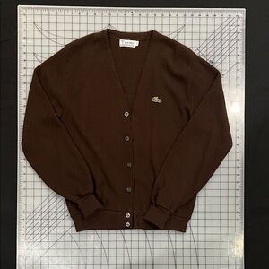 Lacoste Dark Brown V-Neck Cardigan - Vintage